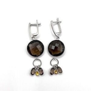 Smokey Quartz 18.15 CT Dangle Silver Tone Earrings